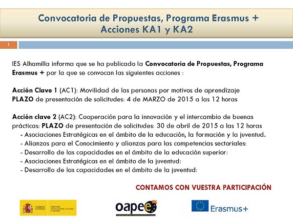 Erasmus + ACCIONES KA1 y KA2